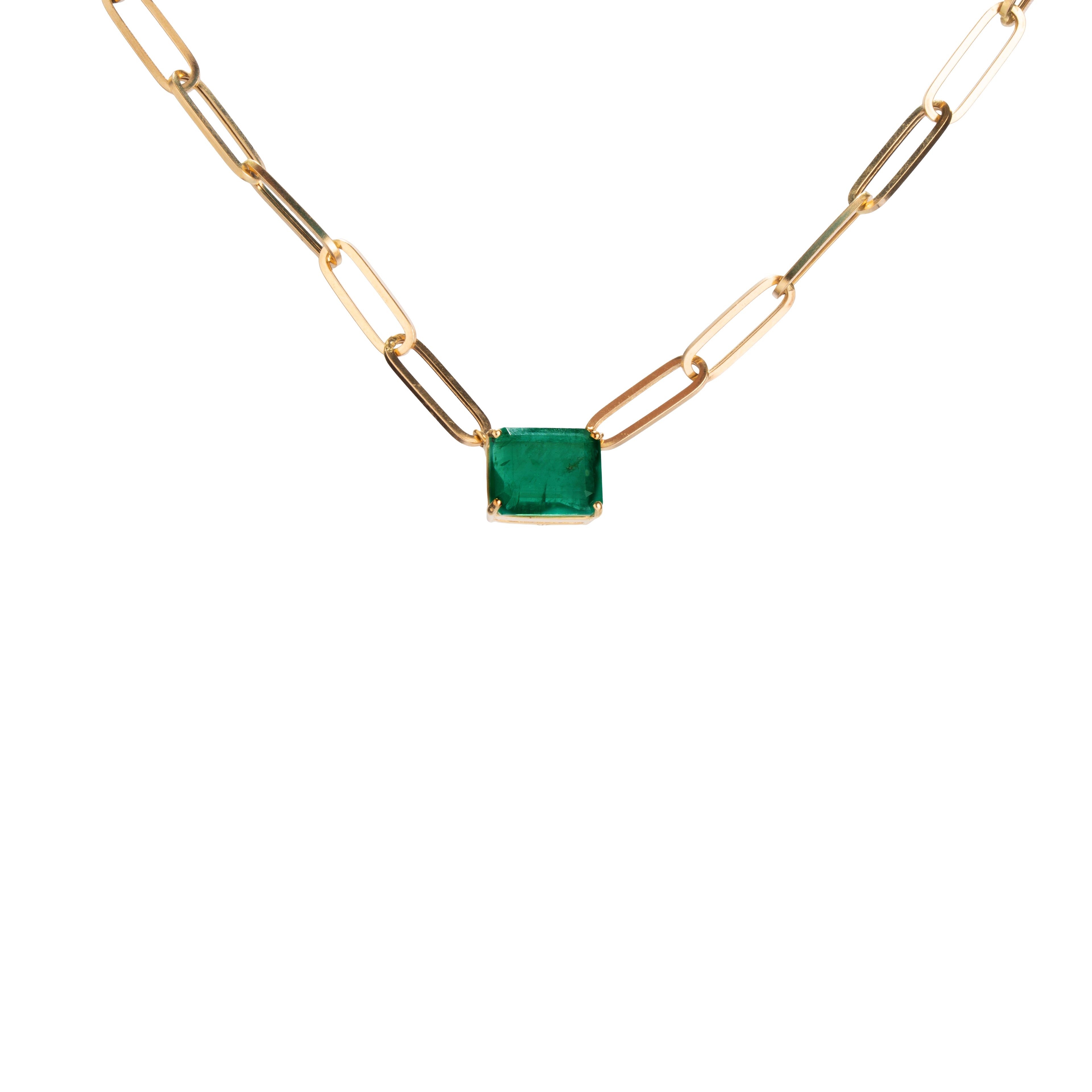 EMERALD WITH PAPERCLIP NECKLACE