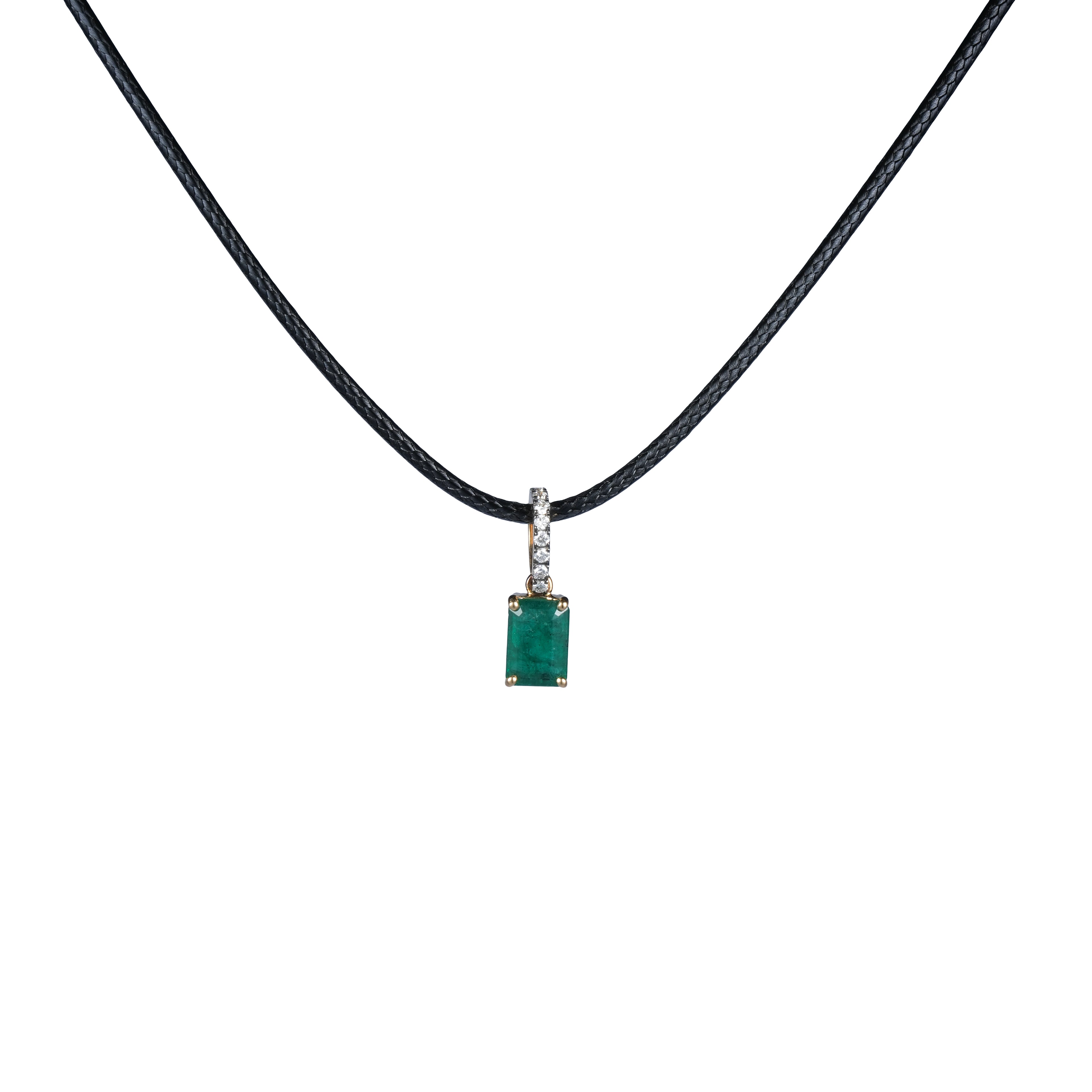 LEATHER NECKLACE WITH EMERALD CHARM